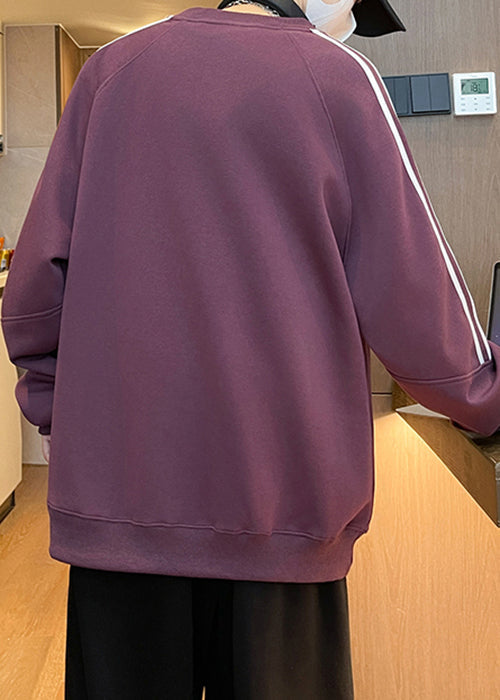 Sweat-shirt décontracté en coton à rayures violettes pour homme, automne RP072