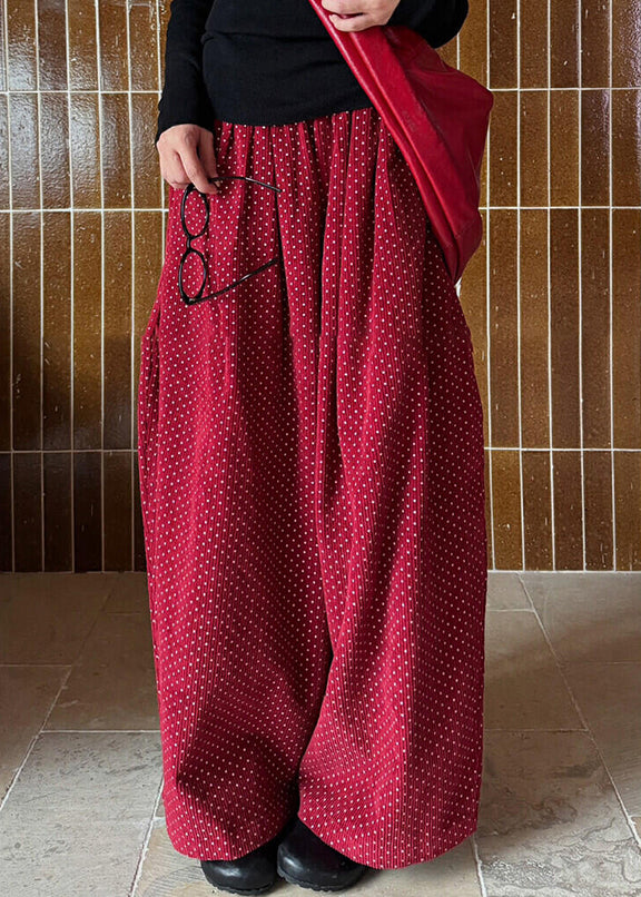 Hosen Taschen Hohe Frühling Dot Cord Breite Rote Bein Taille Casual