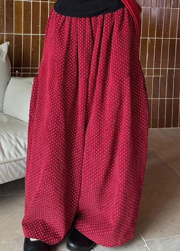 Hosen Taschen Hohe Frühling Dot Cord Breite Rote Bein Taille Casual