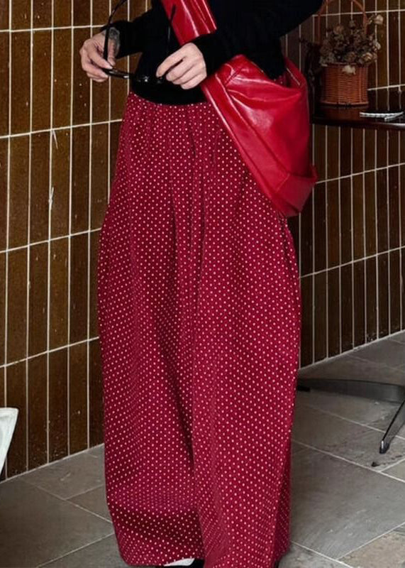Hosen Taschen Hohe Frühling Dot Cord Breite Rote Bein Taille Casual