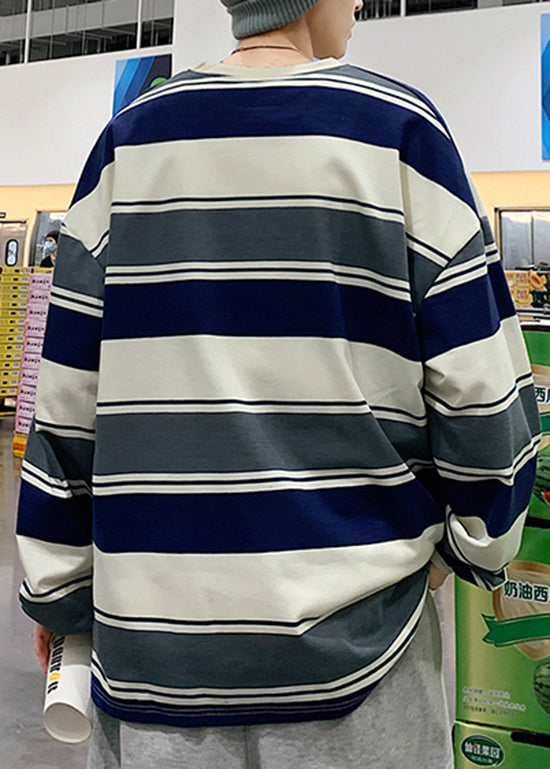 Casual Rot O Neck Striped Baumwolle T Shirts Männer Bekleidung Herbst WJ007