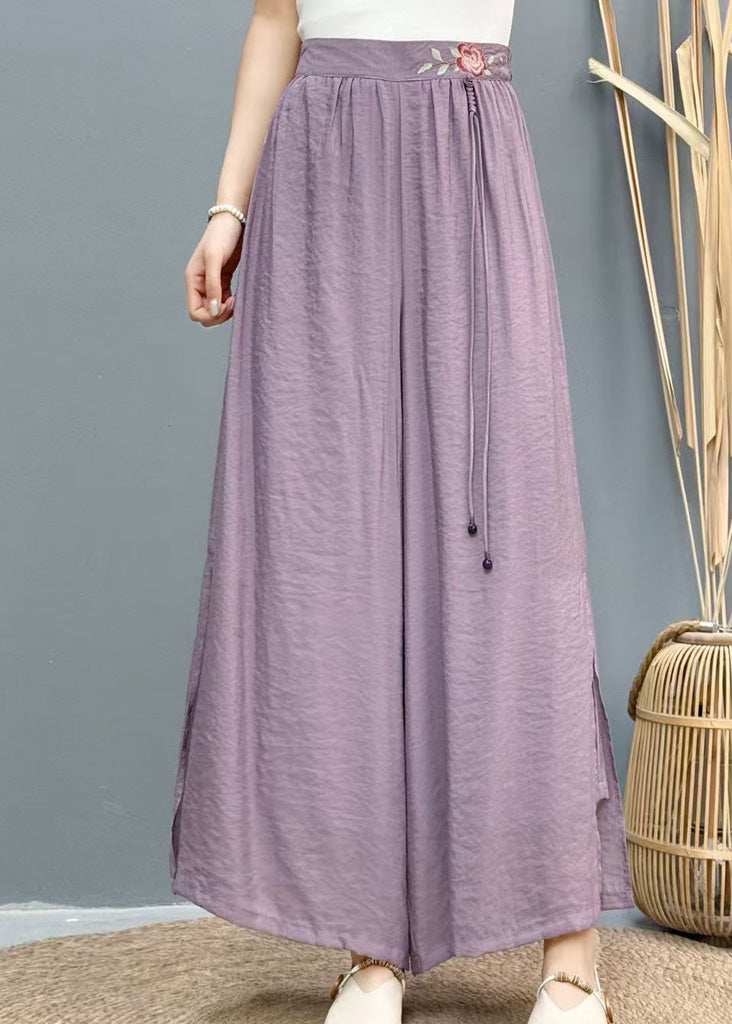 Pantalon d'été large brodé sur les côtés, jambe blanche, en lin, ouvert, décontracté