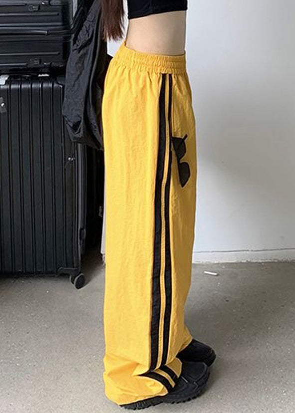 Hosen Elastische Taille Gelb Lässig Frühling Baumwolle Gestreift