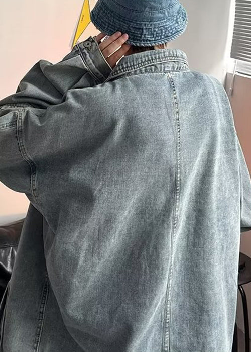 Button Chic Mäntel Frühling Blau TC046 Patchwork Herren Taschen