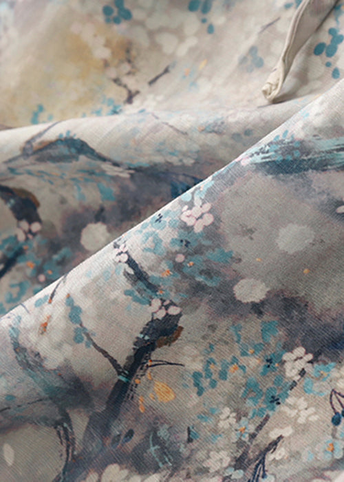 Schickes blaues Baumwollkleid mit V-Ausschnitt und Bindegürtel für den Sommer GG002