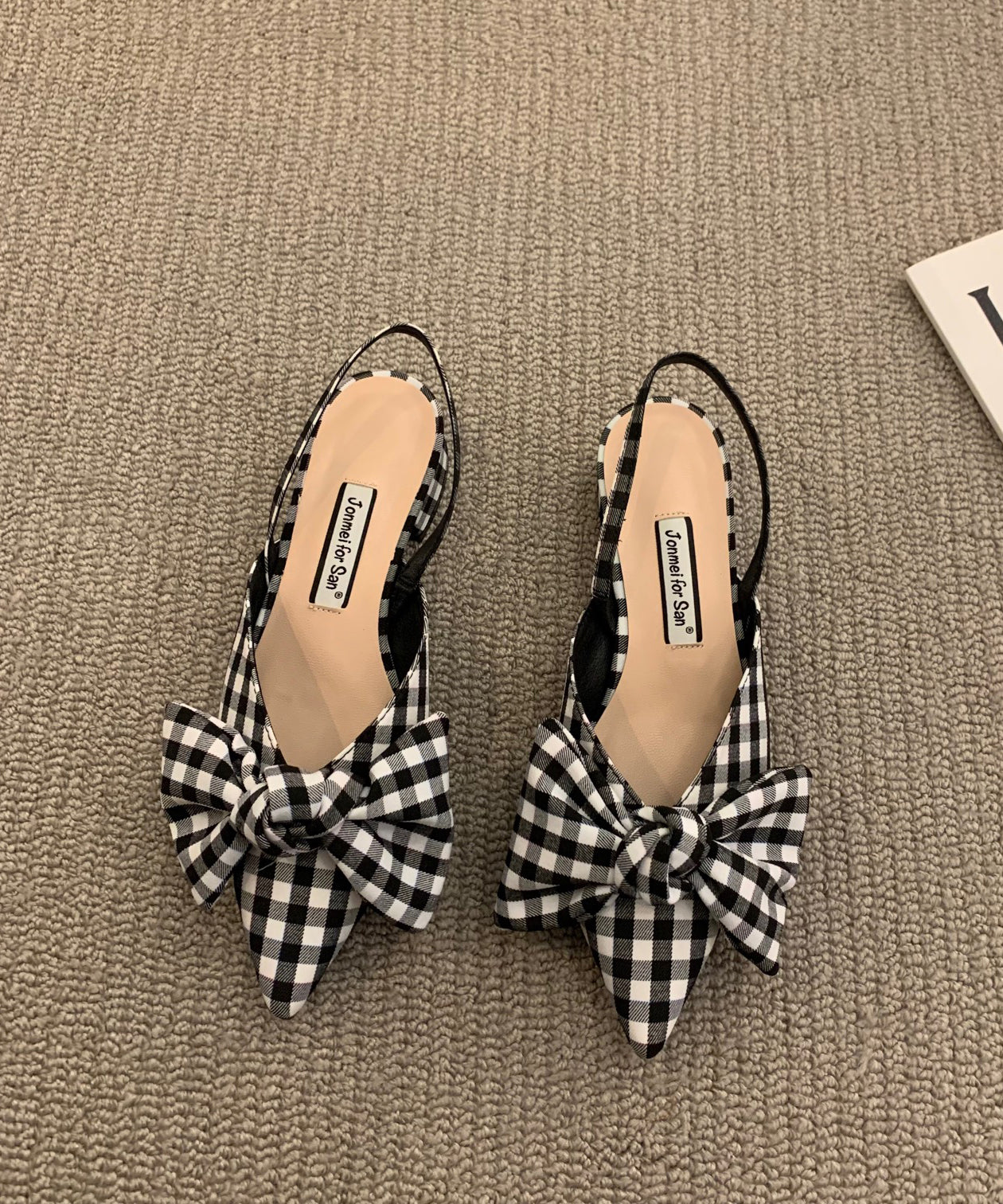 Sandales en tissu de coton à carreaux épais avec nœud et nœud chic et grand format
