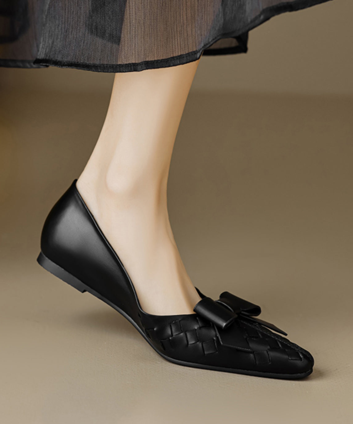 Soft Bow Sheepskin Splicing Chic Flats Black Comfy