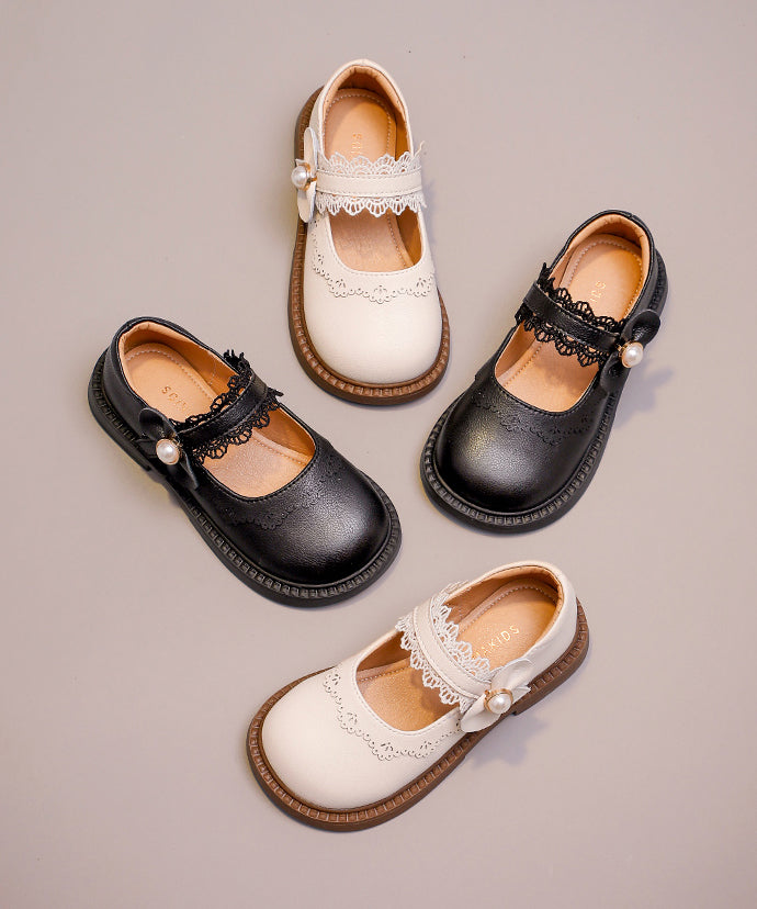 Leder Kinder Chic Faux Mädchen Loafers Beige Strap Schnalle