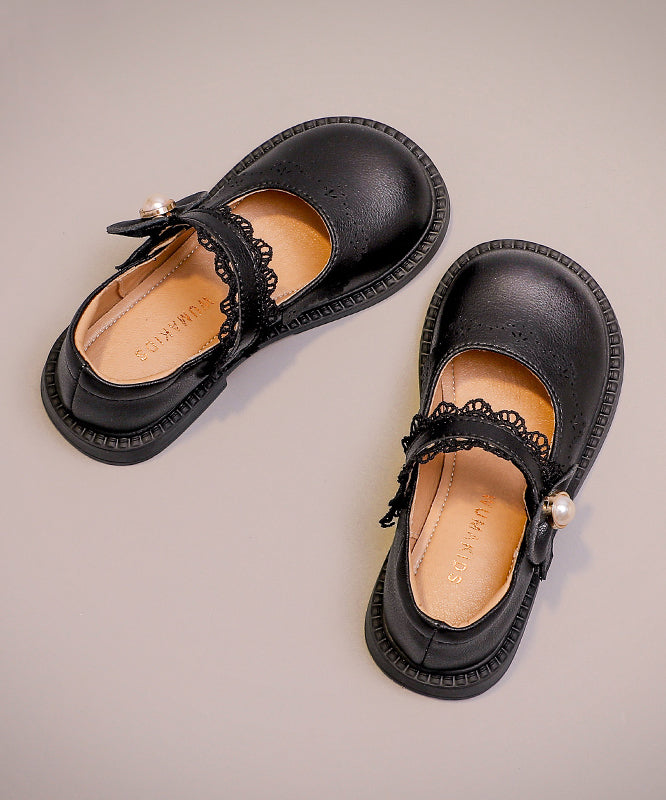 Leder Kinder Chic Faux Mädchen Loafers Beige Strap Schnalle
