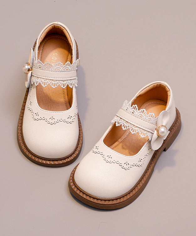 Leder Kinder Chic Faux Mädchen Loafers Beige Strap Schnalle