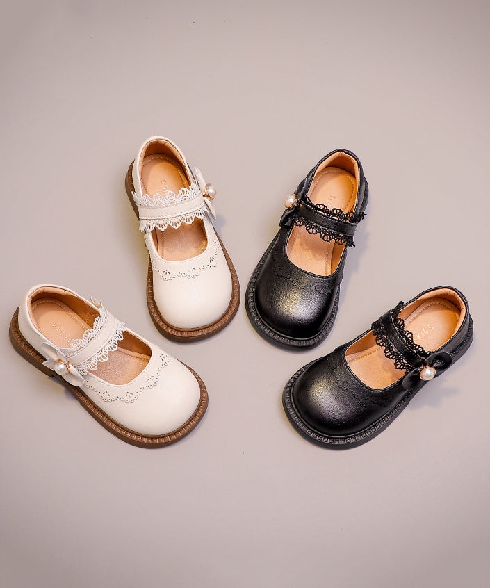 Leder Kinder Chic Faux Mädchen Loafers Beige Strap Schnalle