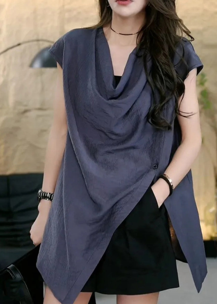 Hauts sans manches asymétriques sur le côté, couleur unie, ouverts, style café chic