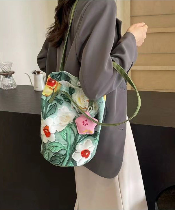Bag Green Bucket Capacity Large Grass Paitings Chic