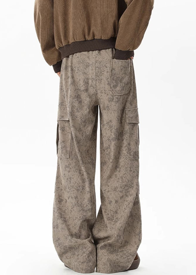 Pantalon en velours côtelé teinté à nouer, taille chic, kaki, poches élastiques