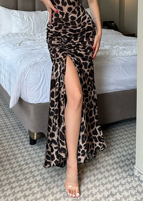Chices Spaghetti-Trägerkleid mit offenem Kordelzug und Leopardenmuster