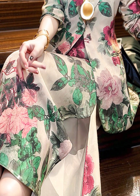 Schickes Zweiteiler-Set aus Seide mit Peter-Pan-Kragen und Print für den Herbst QI033