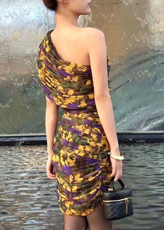 Schickes, mittellanges Kleid aus knittriger Baumwolle mit rosa Aufdruck für den Sommer KK064