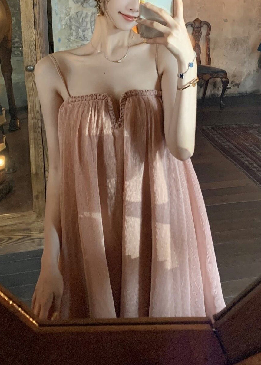 Tüllkleid Falten Sommer Rosa Schick Träger Spaghetti
