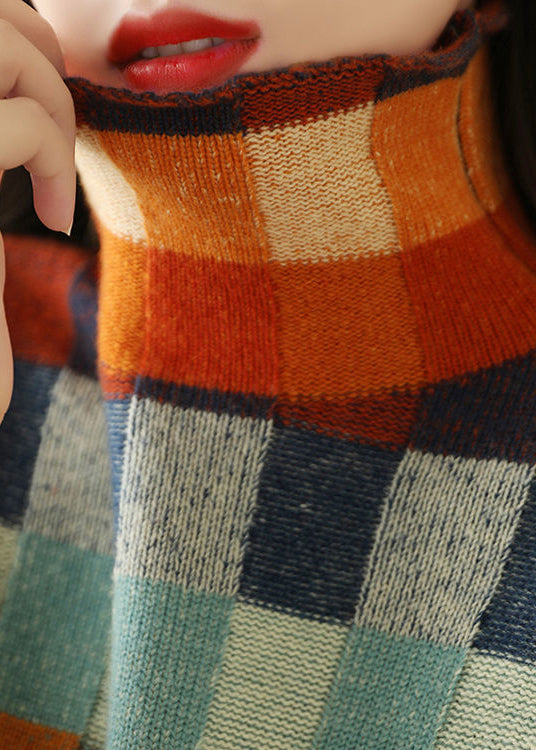 Schicke Pullover Gemütlicher Frühling Rollkragen Plaid Strick
