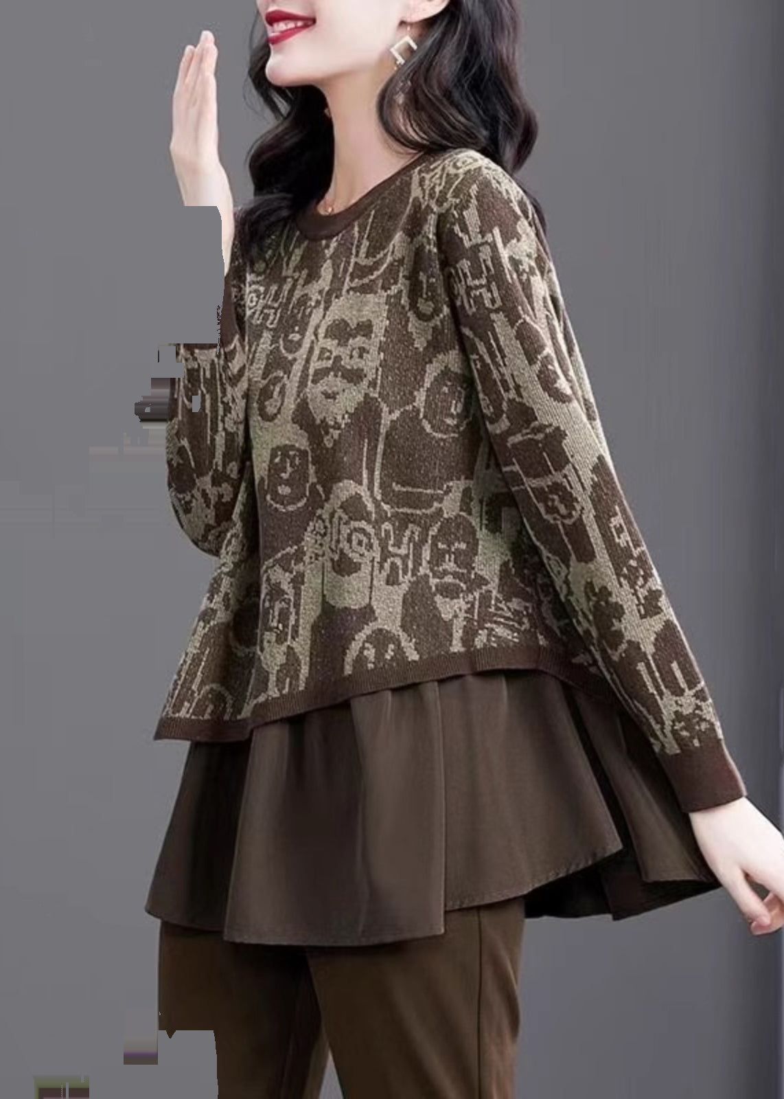 Pull en tricot de coton deux pièces à imprimé chic, hiver TE028