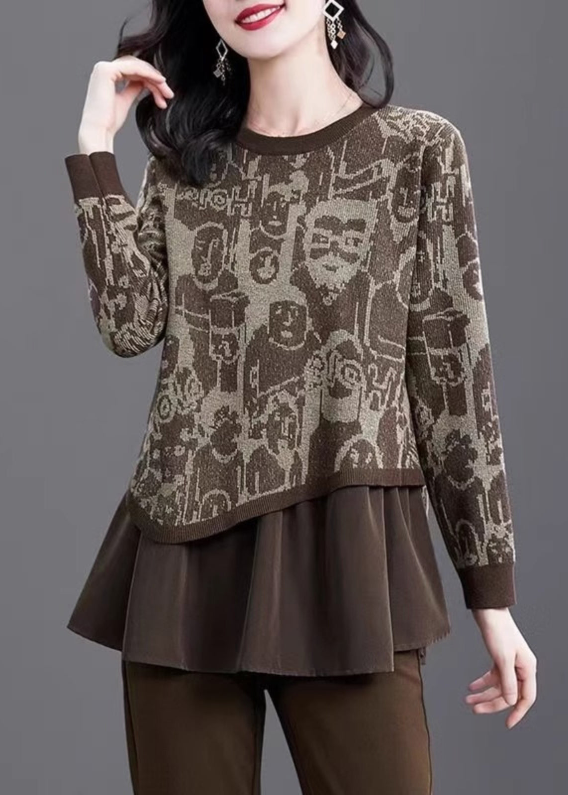 Pull en tricot de coton deux pièces à imprimé chic, hiver TE028
