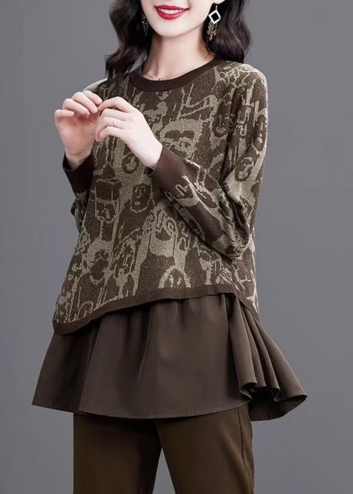 Pull en tricot de coton deux pièces à imprimé chic, hiver TE028