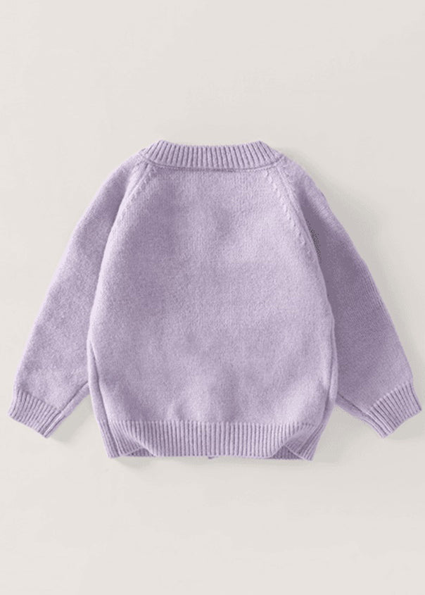 Cardigan chic en tricot de coton à boutons brodés violets pour fille, printemps TP037
