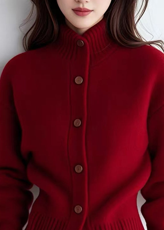 Schicke rote Rollkragenpullover Patchwork Solid Cotton Knit Cardigans Frühling TO040