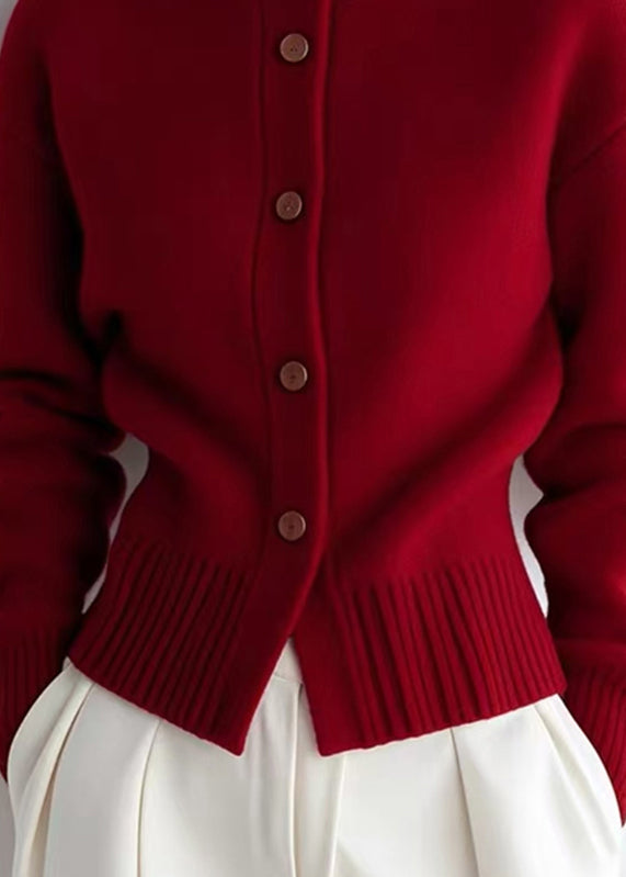 Schicke rote Rollkragenpullover Patchwork Solid Cotton Knit Cardigans Frühling TO040