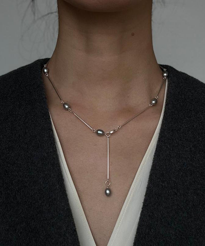 Schicke Seiden-Edelstahl-Perlen-Lasso-Halskette QJ015