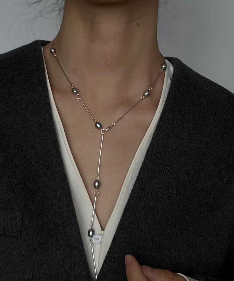 Schicke Seiden-Edelstahl-Perlen-Lasso-Halskette QJ015