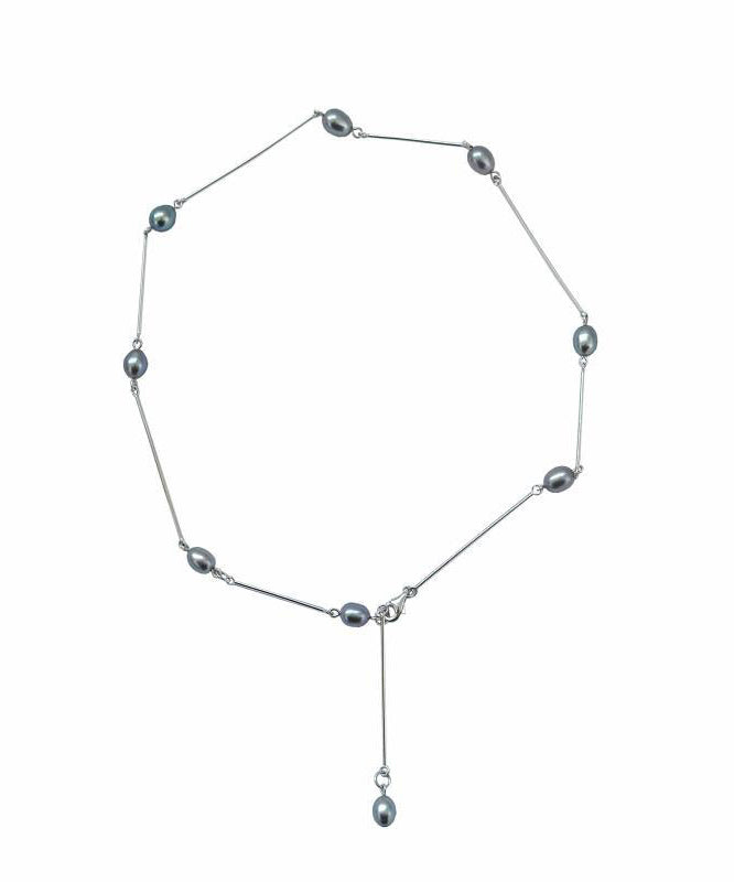 Schicke Seiden-Edelstahl-Perlen-Lasso-Halskette QJ015