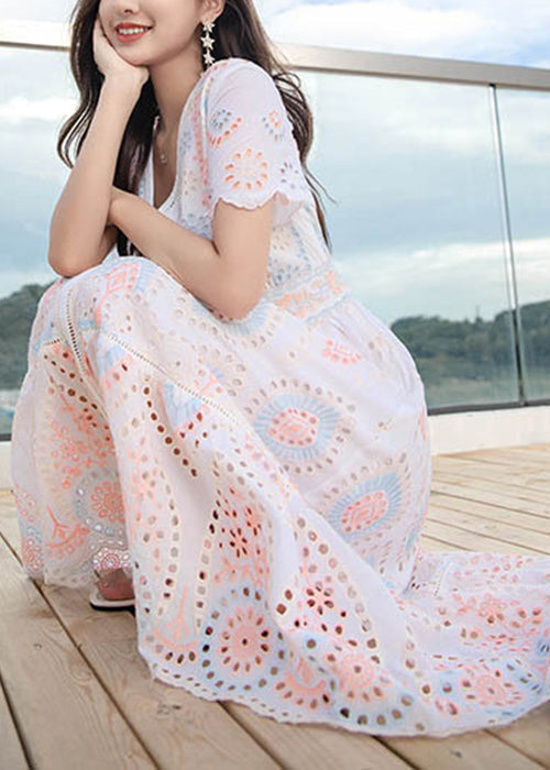 Aushöhlen V-Kleid Leinen Langer Hals Chic Sommer