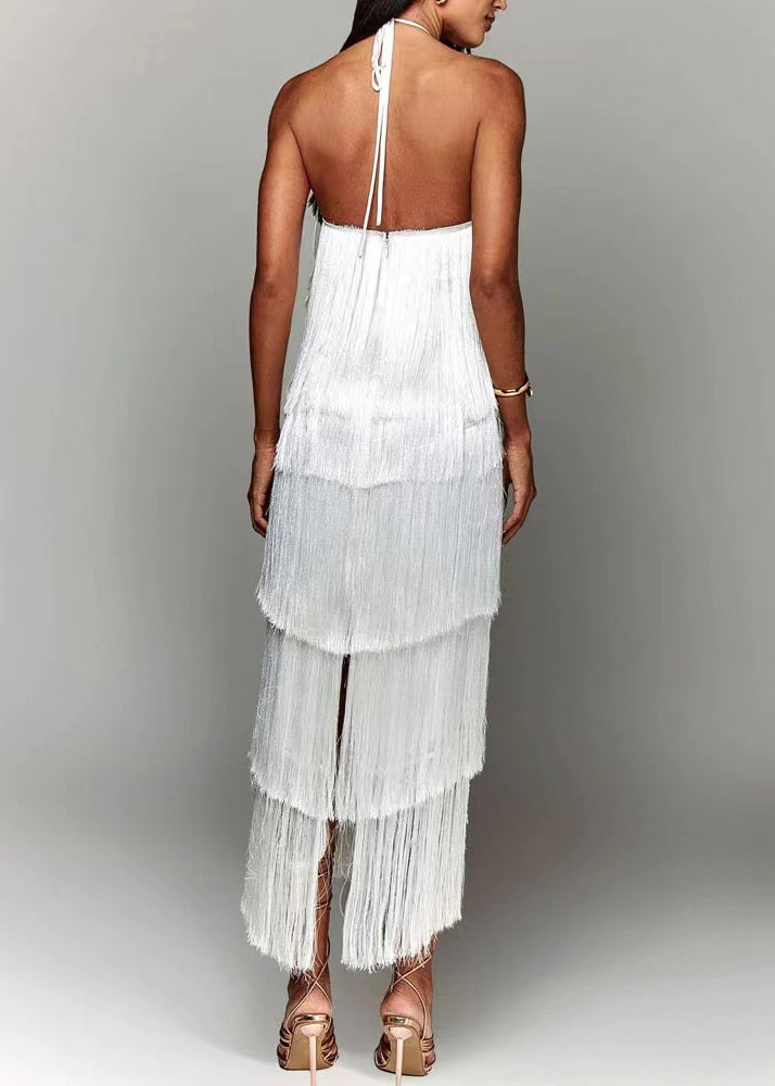 Neckholder-rückenfreies, quastenförmiges, schickes weißes Sommerkleid