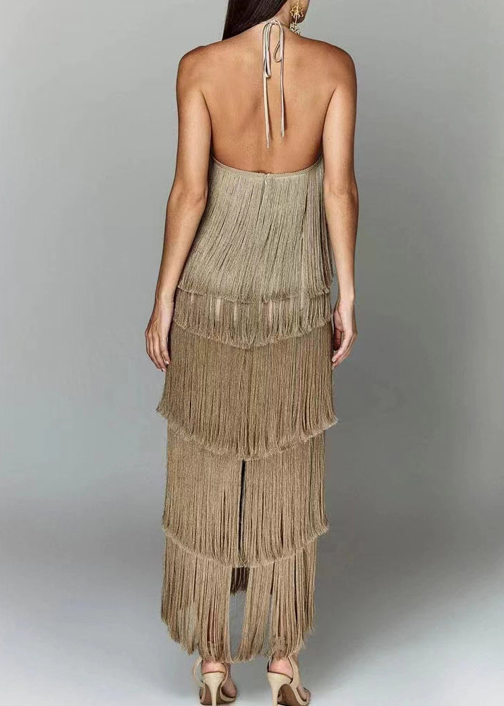 Neckholder-rückenfreies, quastenförmiges, schickes weißes Sommerkleid