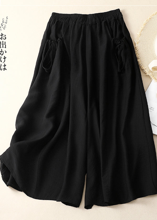 Pantalon en coton chic avec poches et taille large, élastique, blanc, pour l'été