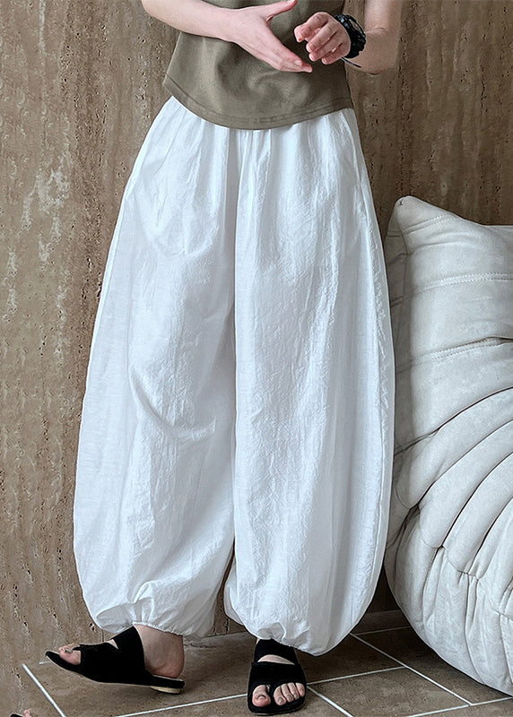 Pantalon d'été oversize en coton lanterne chic blanc