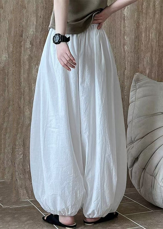 Pantalon d'été oversize en coton lanterne chic blanc
