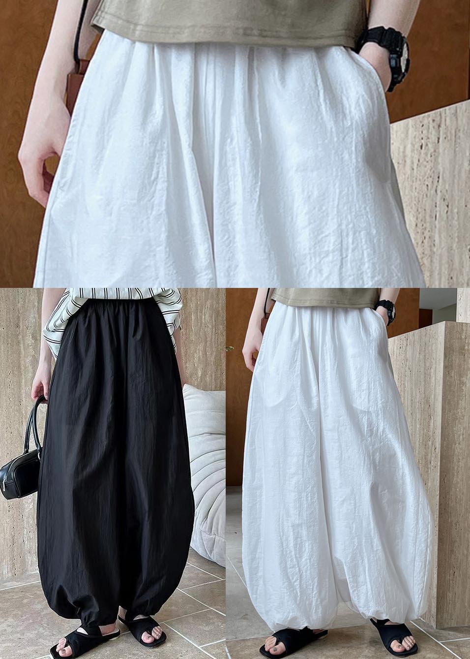 Pantalon d'été oversize en coton lanterne chic blanc