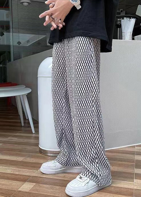 Pantalon long à carreaux blanc chic pour homme, surdimensionné, printemps
