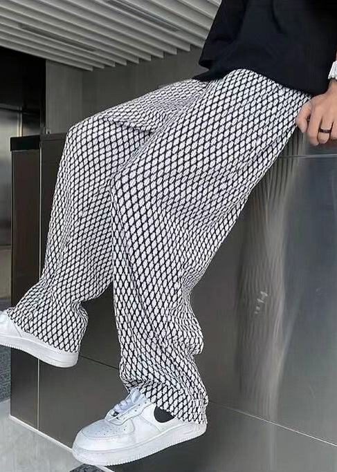 Pantalon long à carreaux blanc chic pour homme, surdimensionné, printemps