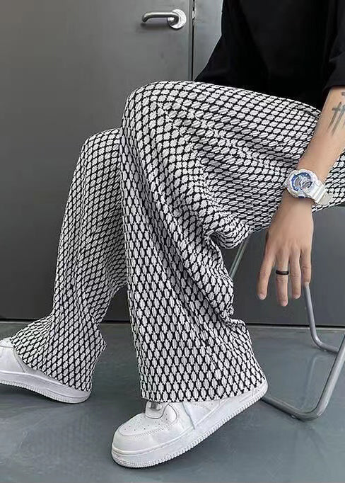 Pantalon long à carreaux blanc chic pour homme, surdimensionné, printemps