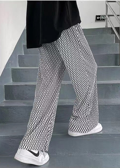Pantalon long à carreaux blanc chic pour homme, surdimensionné, printemps