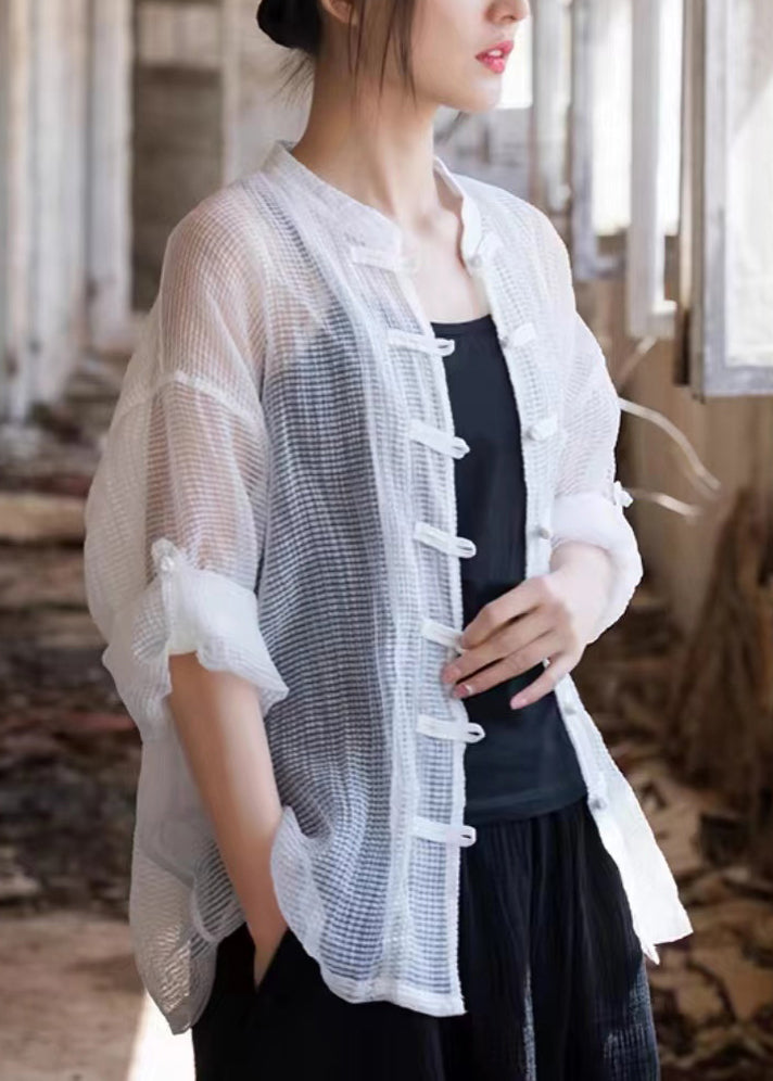 Schickes weißes Patchwork-Oberteil mit langen Ärmeln AP020