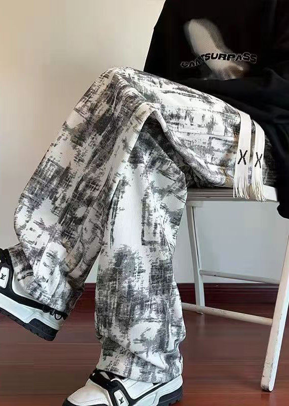 Pantalon d'hiver en polaire chaude pour homme, taille élastique, chic et blanc, teinture par nouage, WA054