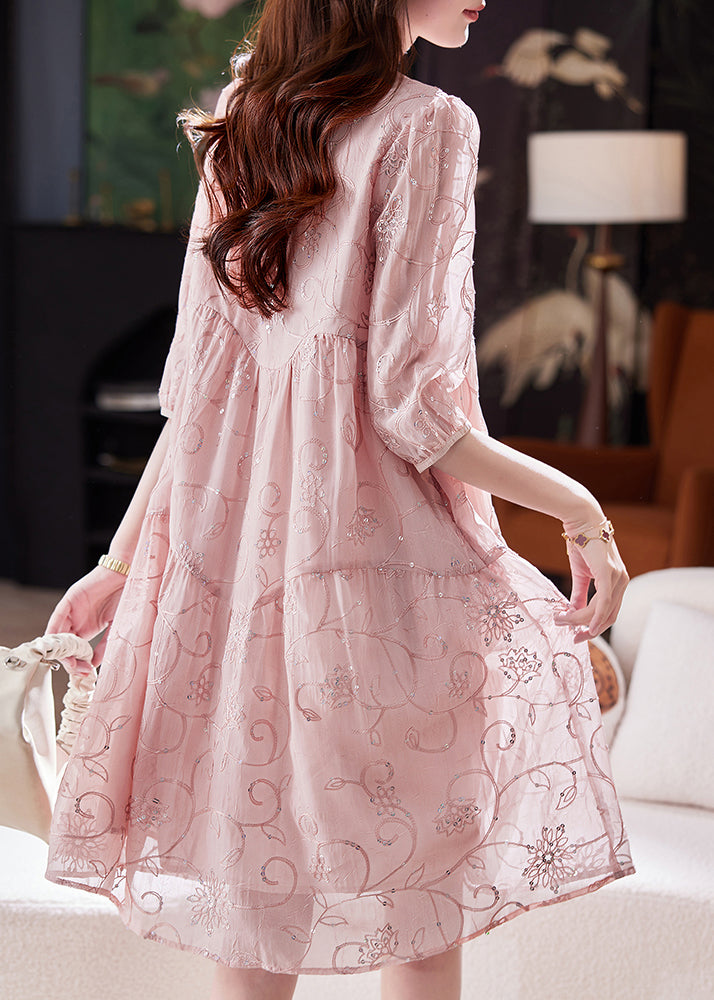 Robe d'été en coton jaune à paillettes chic et patchwork brodée