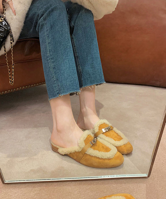 Schicke gelbe Hausschuhe Schuhe Spleißen Fuzzy Wolle gefüttert RX011