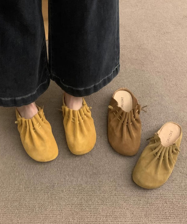 Splicing Slide Sandals Chic Yellow Suede Wrinkled