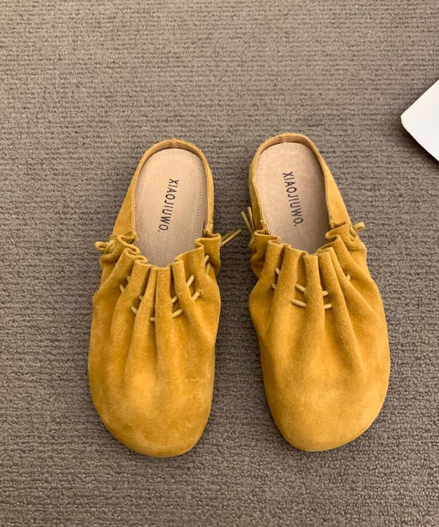 Splicing Slide Sandals Chic Yellow Suede Wrinkled