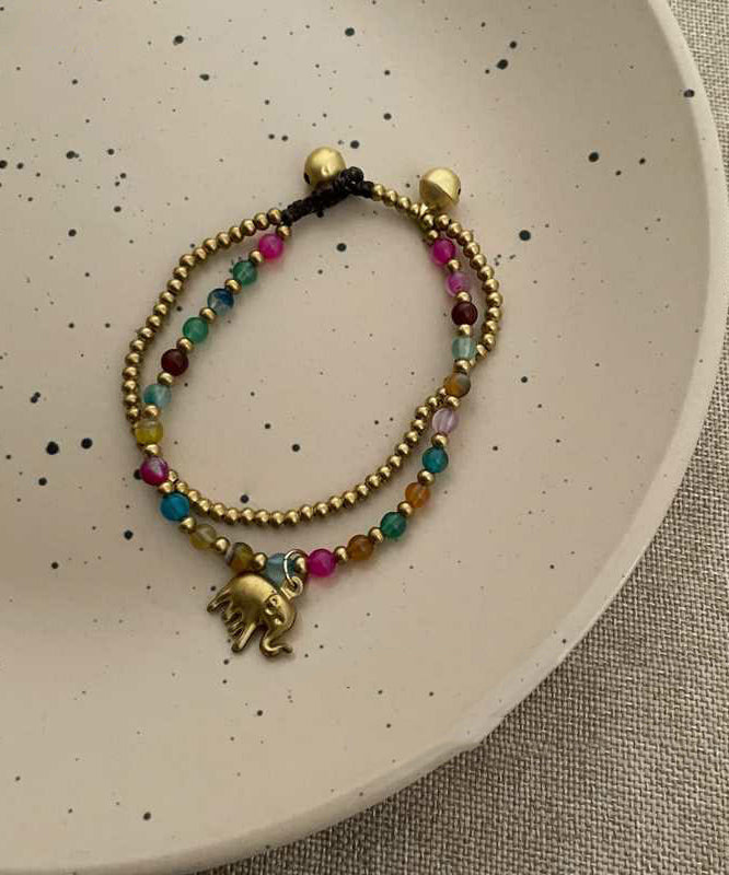 Bracelet à breloques en alliage de style chinois avec perles d'agate et petit éléphant TX040